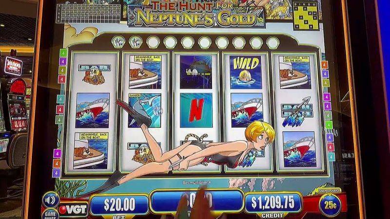 Caça ao Ouro de Netuno jogabilidade da máquina de slot VGT com bônus de tela vermelha