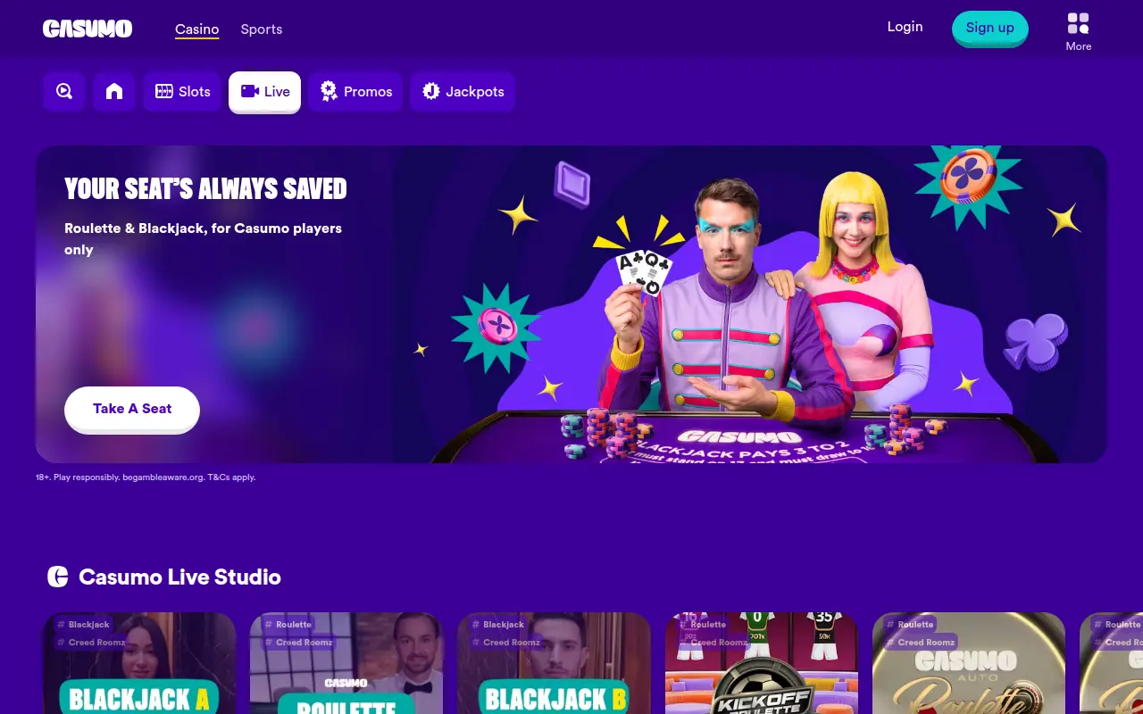 Casumo live roulette screenshot