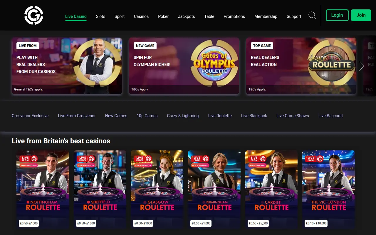 Grosvenor live roulette screenshot